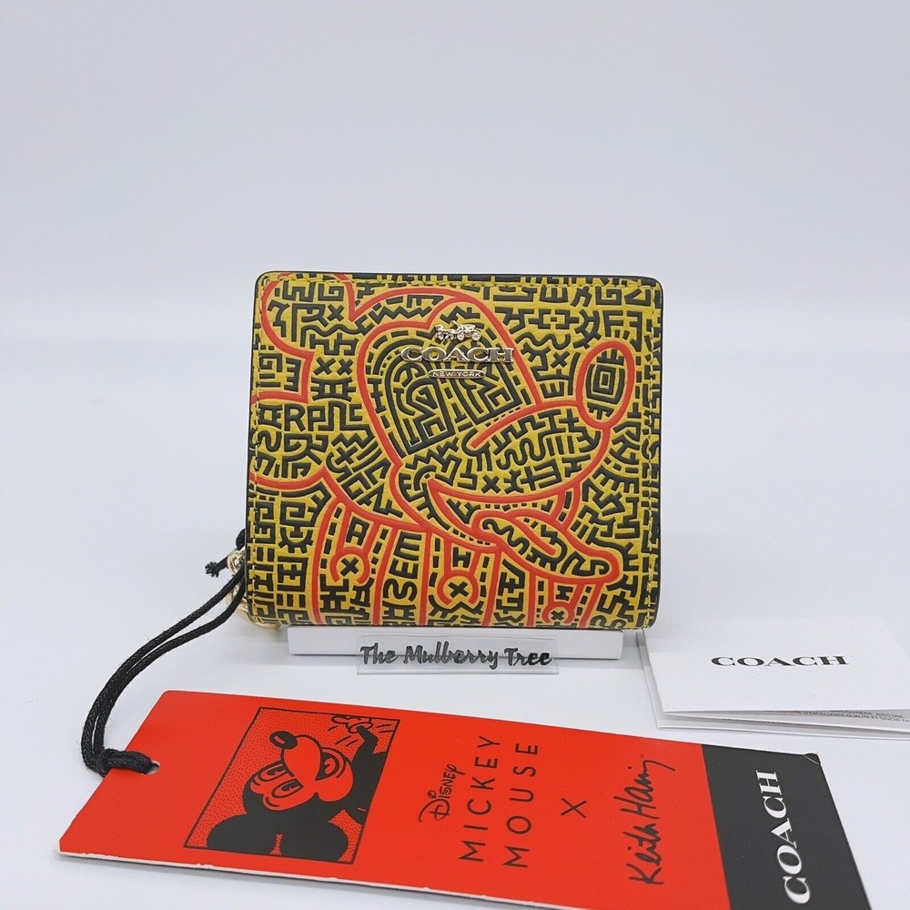 Coach C7446 Disney Mickey Mouse X Keith Haring Snap Zip Wallet NWT Org $198
